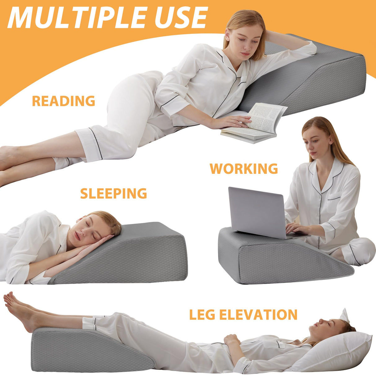 Bedluxe Leg Elevation Pillows, Leg Pillows for Sleeping, Cooling Gel Memory Foam Top, Wedge Pillow for Legs, Leg Wedges for Circulation, Swelling, After Surgery - Removable Cover (10 Inch, Grey)