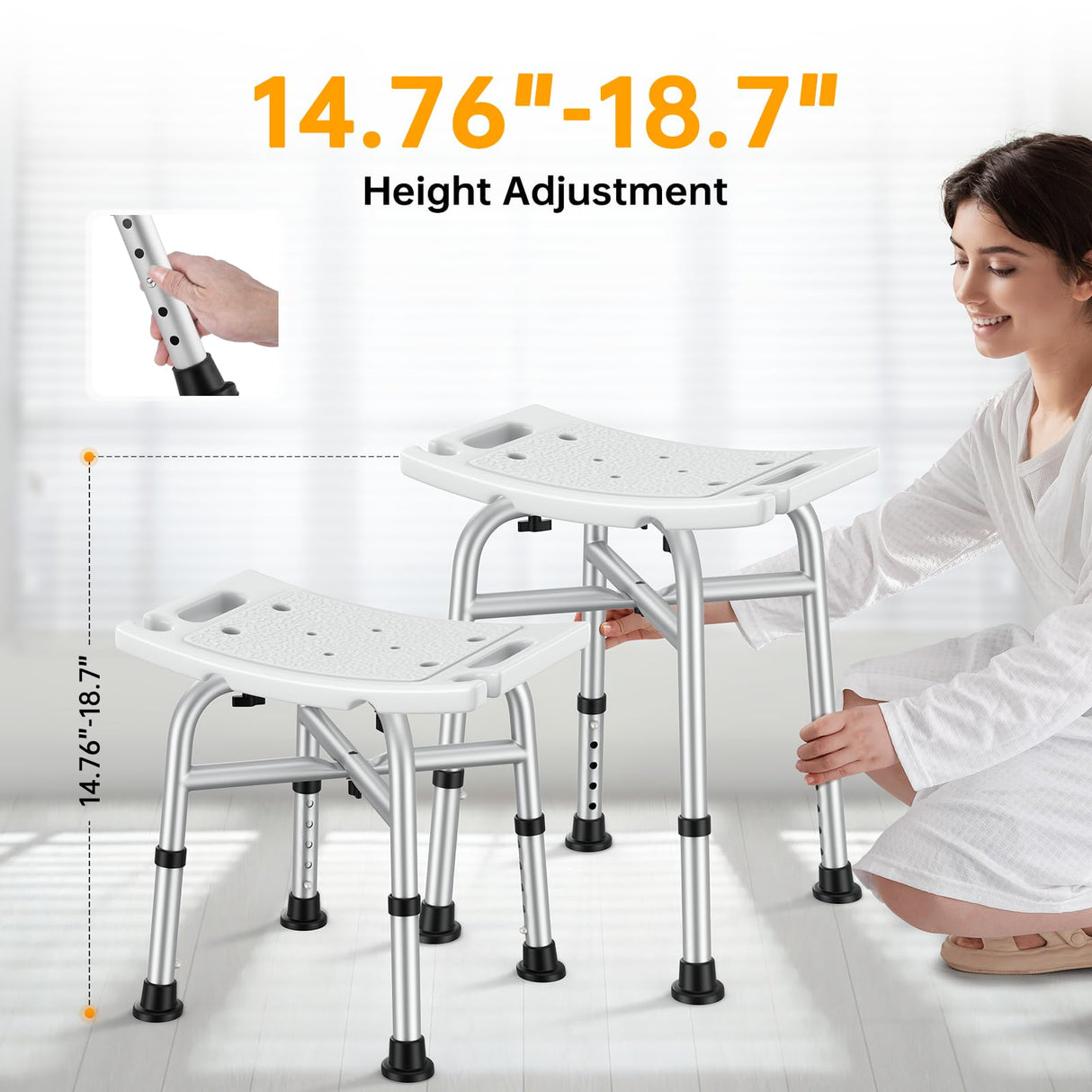 Hiqufet Shower Chair for Inside Shower(500lb), FSA/HSA Eligible 5 Height Adjustable Shower Stool, Shower Seats for Adults, 3-Minute Quick Assembly, Heavy Duty Shower Bench for Inside Shower to Sit on