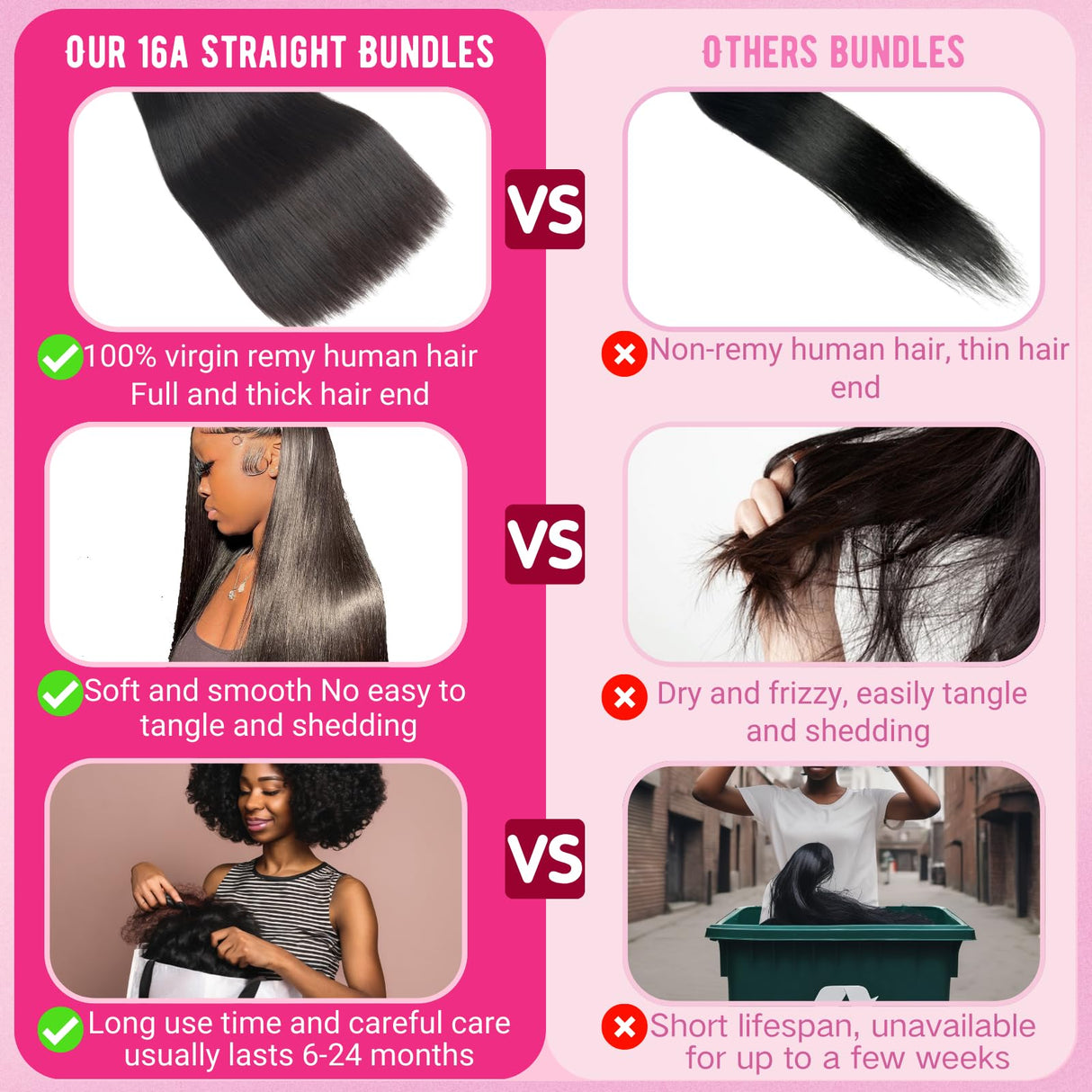 Beauty Queen 16A Brazilian Straight Bundles Human Hair (20 22 24 Inch) 100% Unprocessed Straight Human Hair Quick Weave Hair 3 Bundles Thick Remy Virgin Hair Extensions Natural Color