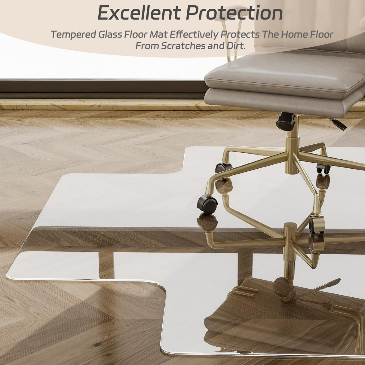 GLSLAND Irregular Tempered Glass Floor Mat - 45" x 53" Office Chair Mat for Carpet Clear Duty Hard Rolling Glass Mat 1/5" Thick for Hardwood Floor/Carpeted Floors, Clear