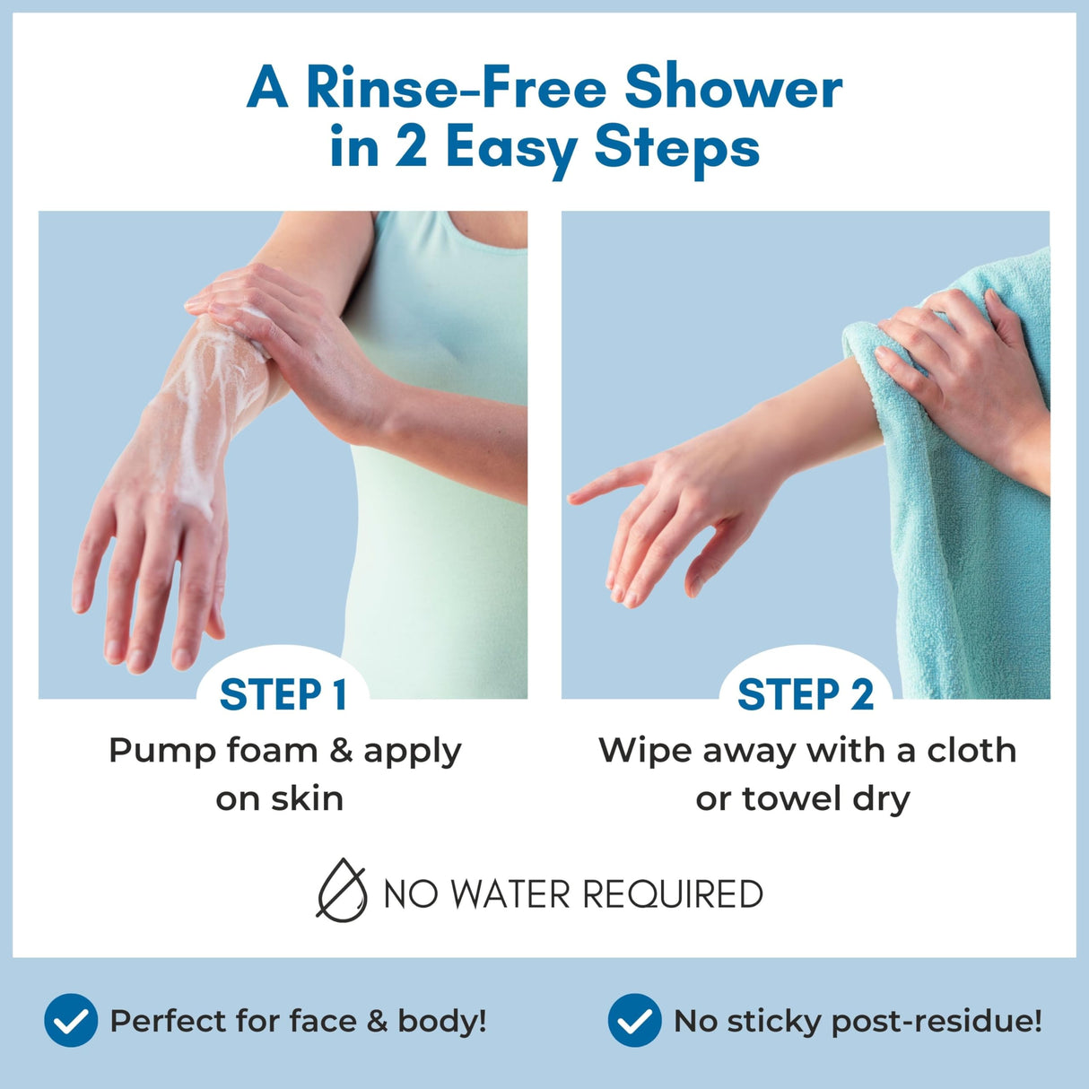 Nurture Rinse Free Waterless Foaming Cleanser | Women, Camping, Elderly & Hospital Care | Waterless Shower & Bath Wash w/Aloe for Sensitive Dry Skin