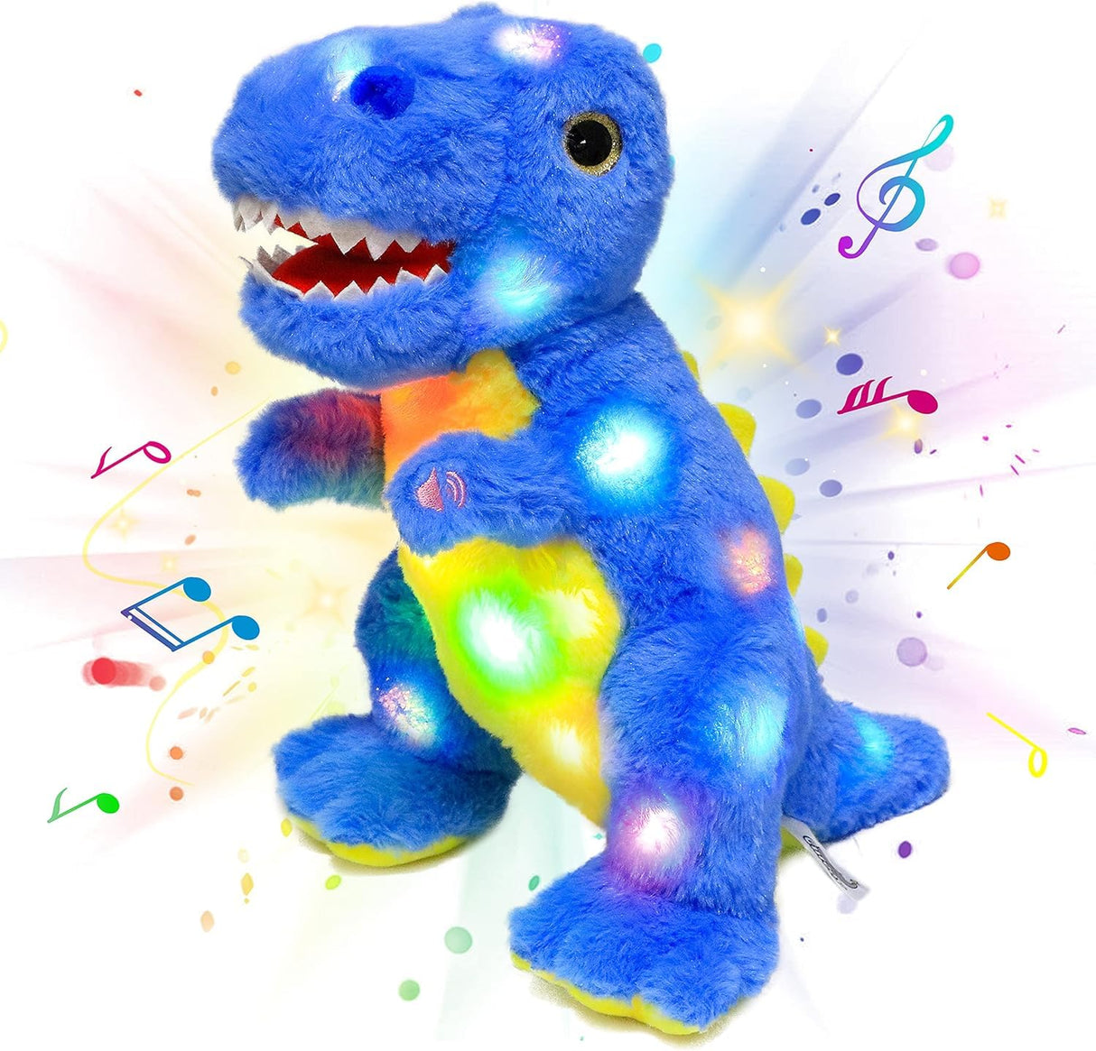 Cuteoy Light-up Singing Plush Blue Dinosaur LED Musical Stuffed Animal T-Rex Adjustable Volume Lullaby Plushies Birthday Christmas Toy Gifts for Kids Toddler Girls, 12"