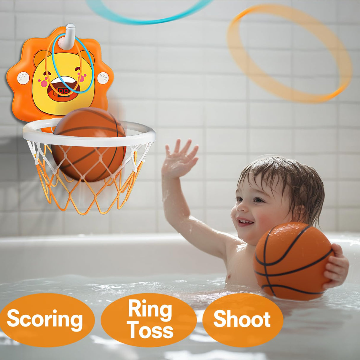 Toddler Kids Basketball Hoop Indoor Toys,Scoreboard Portable Design Adjustable Height,Christmas Birthday Baby Toddler Kids Boys Small Mini Basketball Hoop Gifts Toys (Orange, Large)