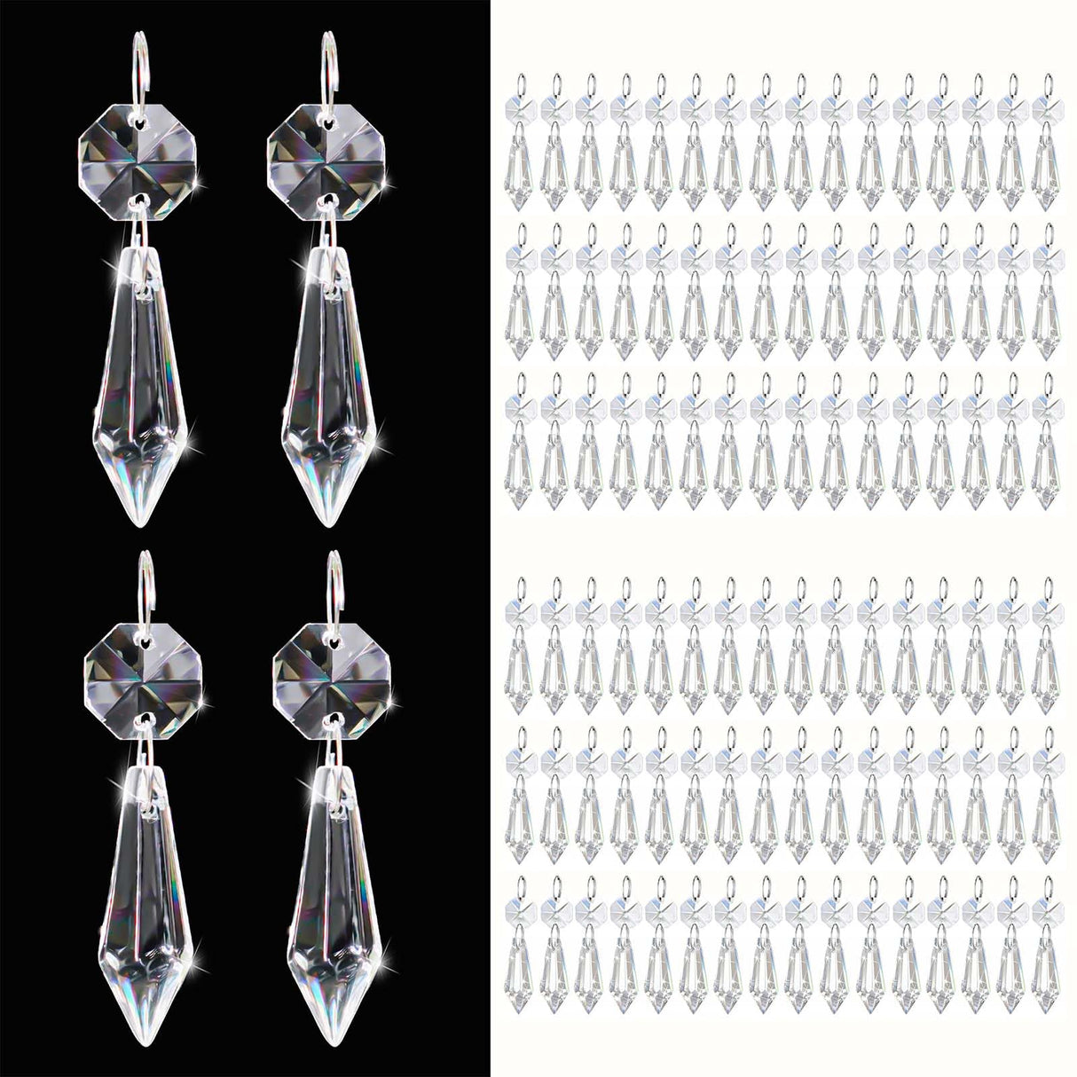 Premium Clear Crystal Glass Drops 2.4" -Multi Purpose Bluk Crystal Beads Hanging Prisms for Holiday Party/Home/Window Decoration/Chandelier Replacement Parts (M-100pcs)