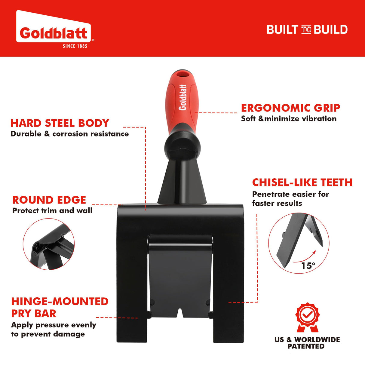 Goldblatt Trim Puller, 4-Inch Tile Removal Multi-Tool for Commercial Work & Home Improvement, Baseboard, Molding, Siding and Floor Removal, Remodeling