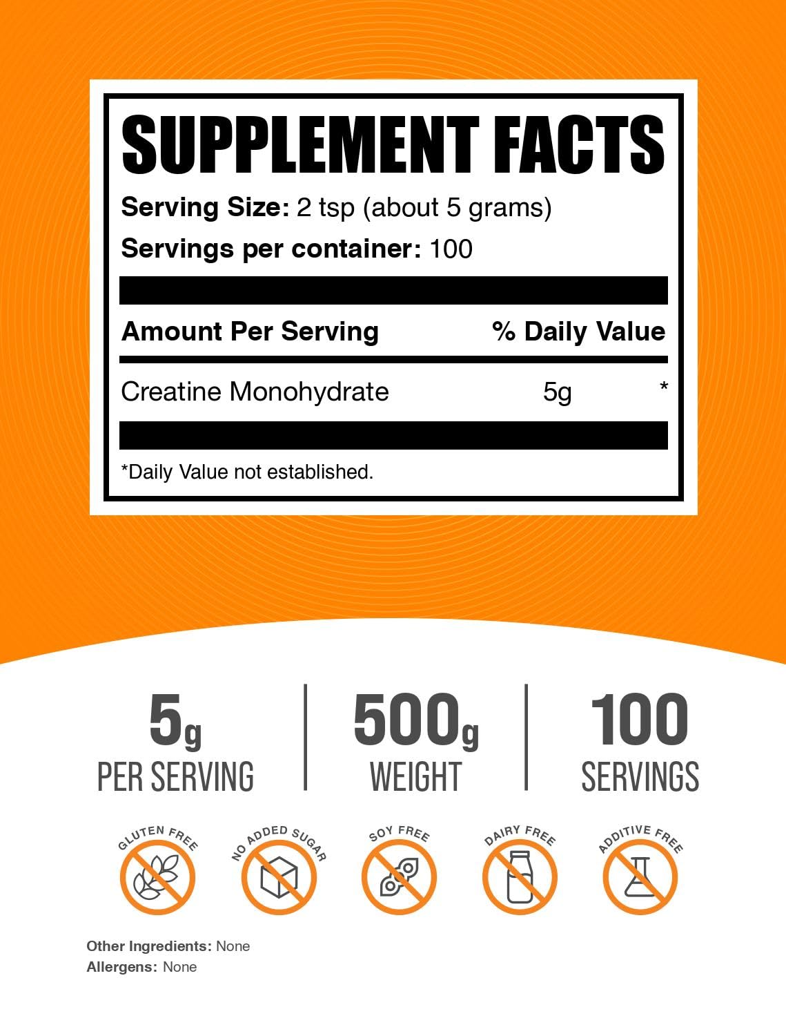BulkSupplements.com Creatine Monohydrate Powder - Creatine Supplement, Micronized Creatine, Creatine Powder - Unflavored & Gluten Free, 5g (5000mg) per Servings, 500g (1.1 lbs) (Pack of 1)