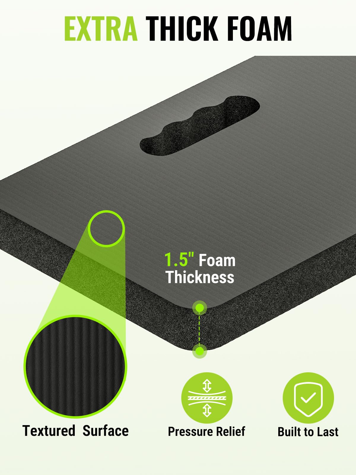WORKPRO Extra Thick Kneeling Pad, Soft NBR Foam Cushioning for Knee, Large Foam Kneeler Mat for Gardening, Bathing Baby, Exercise, Workout Supplies, 17.5 x 11 x 1.5 in (Black, 1 Pack)