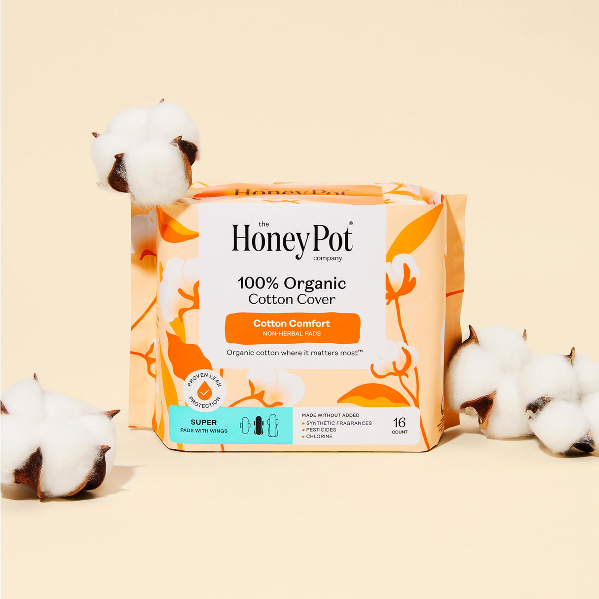 The Honey Pot Company - 64ct - Sanitary Pads for Women - Non-Herbal Super w/Wings - Organic - Cotton Cover, & Ultra-Absorbent Pulp Core - Feminine Care - FSA & HSA