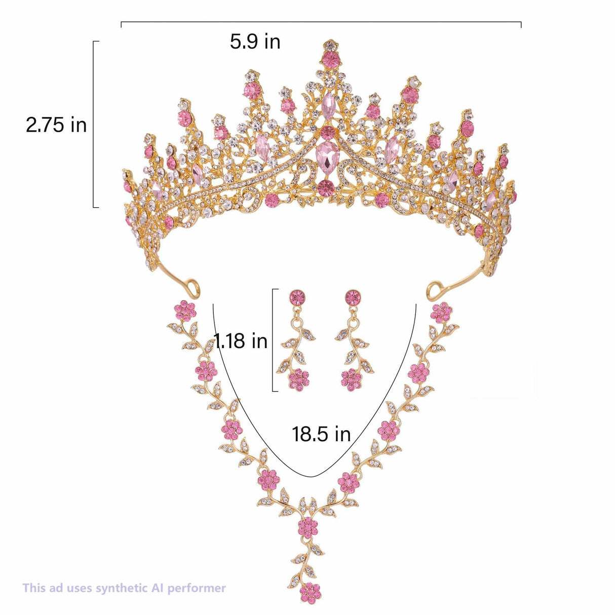 Kamirola Tiaras and Crowns for Women,Tiaras Earrings Necklace, Crystal Bridal Jewelry Set (Gold Pink)
