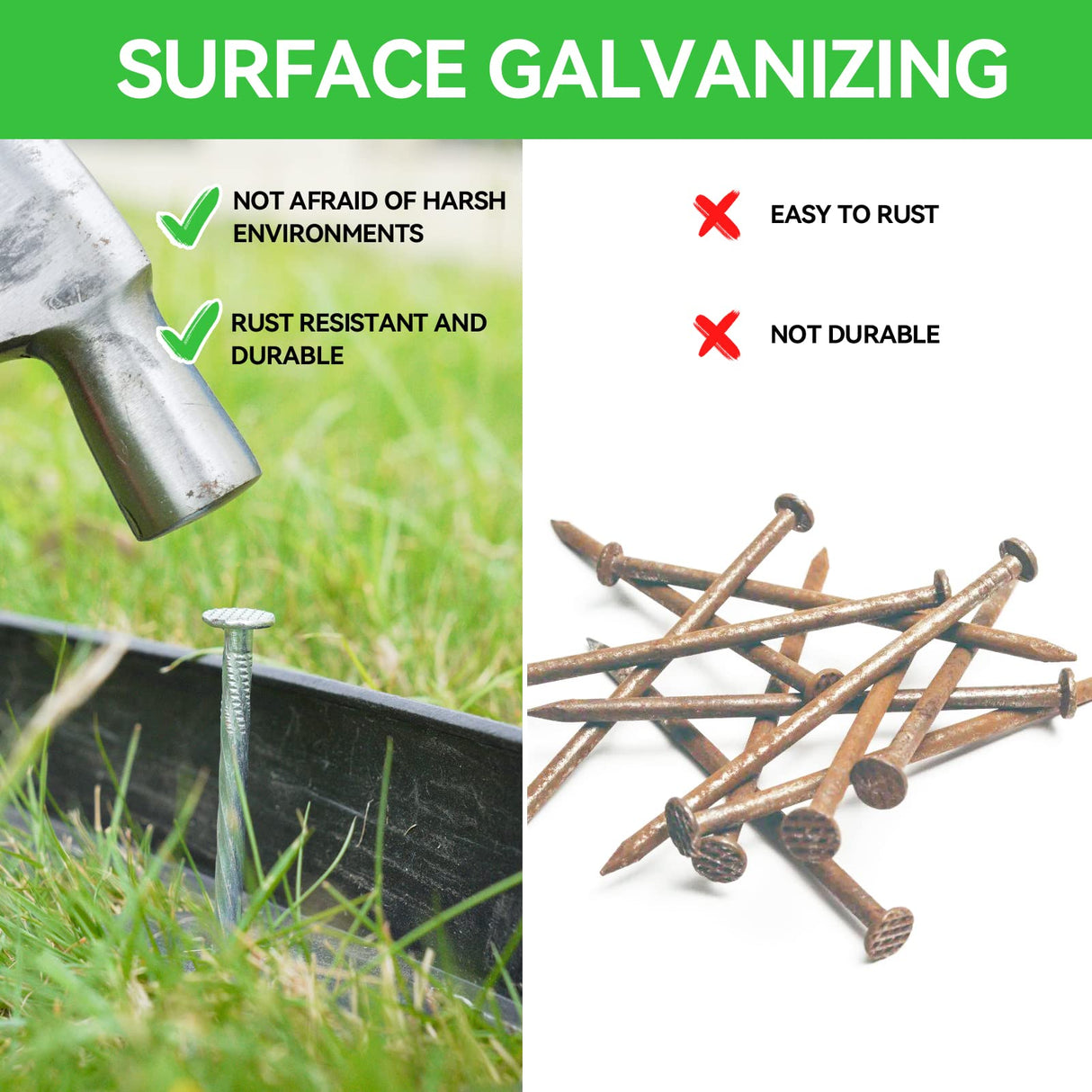 EISENSP 8 Inch Heavy Duty Landscape Stakes with Gasket Caps - 200 Sets Galvanized Spiral Garden Spikes Kit for Securing Weed Barrier Fabric, Artificial Turf, Tent and More