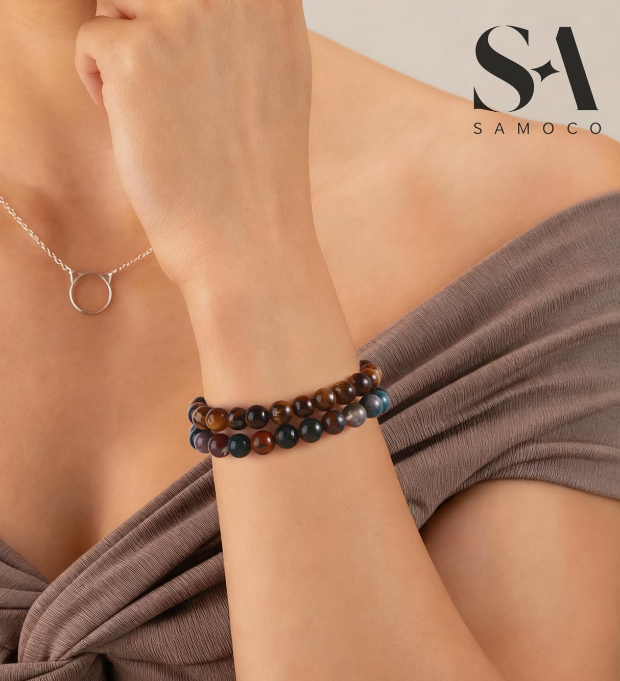 SAMOCO 16Pcs Natural Healing Crystal Bracelets for Women Men