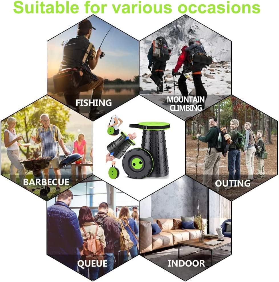 Fishboy Upgraded Collapsible Stool, 400lbs Max Weight, Lightweight But Sturdy, Portable Retractable Folding Telescoping Foldable Camping Stool for Adults Outdoor Fishing Hiking Gardening Travel BBQ