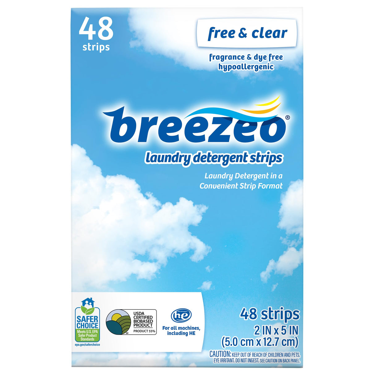 Breezeo Laundry Detergent Strips (48 strips) – Free & Clear - More Convenient than Pods, Pacs, Liquids or Powders – Great for Home, Dorm, Travel, Camping & Hand-Washing