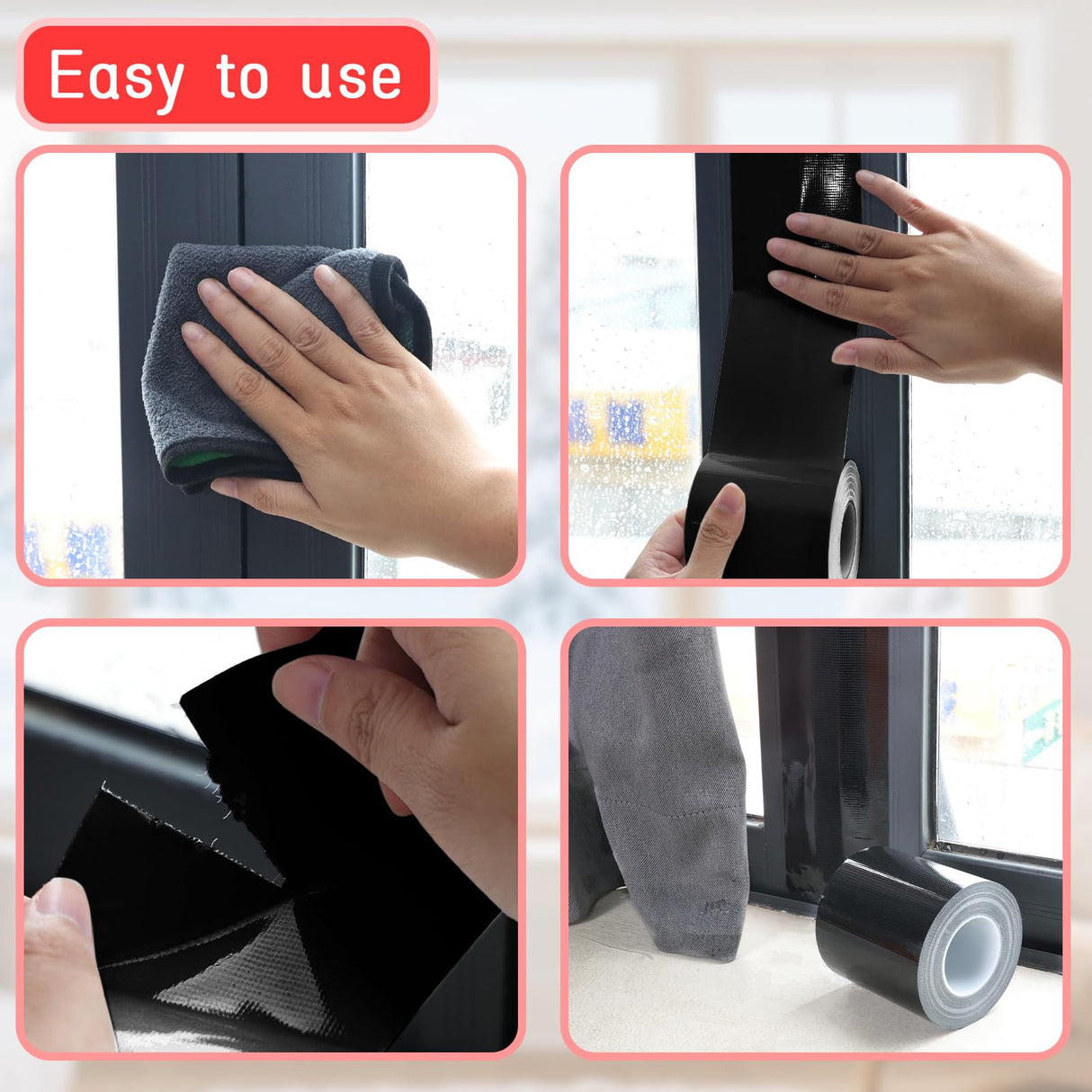 Birllaid Black Window Sealing Tape, Window AC Insulation Tape, 3 Inch x 65 FT Waterproof Blocker for Cold Heat Air, Windproof, No Residue Strong Adhesive