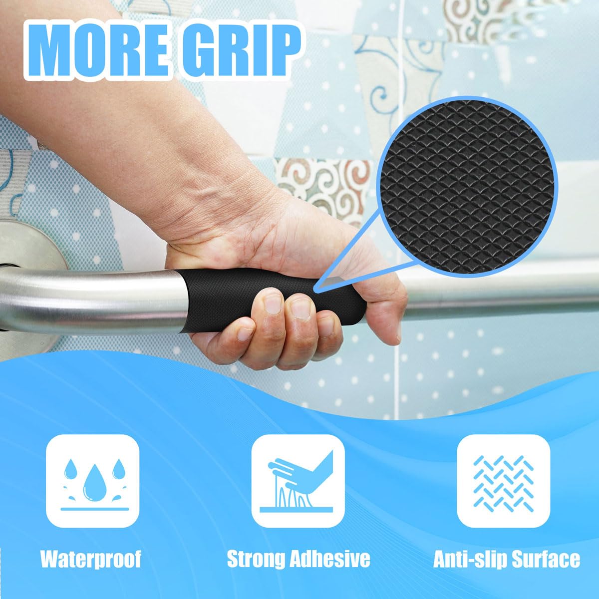 Yorwe Rubber Grip Tape, Ultra-Thin Strong Adhesive Anti-Slip Waterproof Heat Resistant Wear-Resistant Cushion Pad, Making Handles or Contact Surfaces Safer, with Grip and Comfort (Black, 2In x 10Ft)