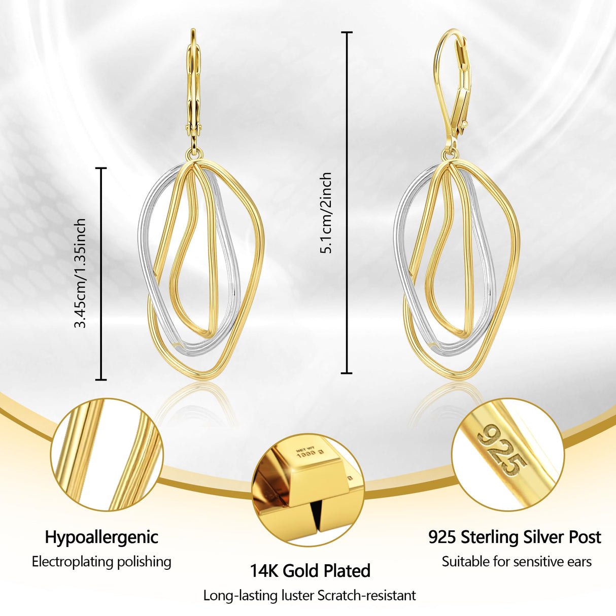 Two Tone Twisted Line Drop Earrings for Women Gold and Silver Earrings
