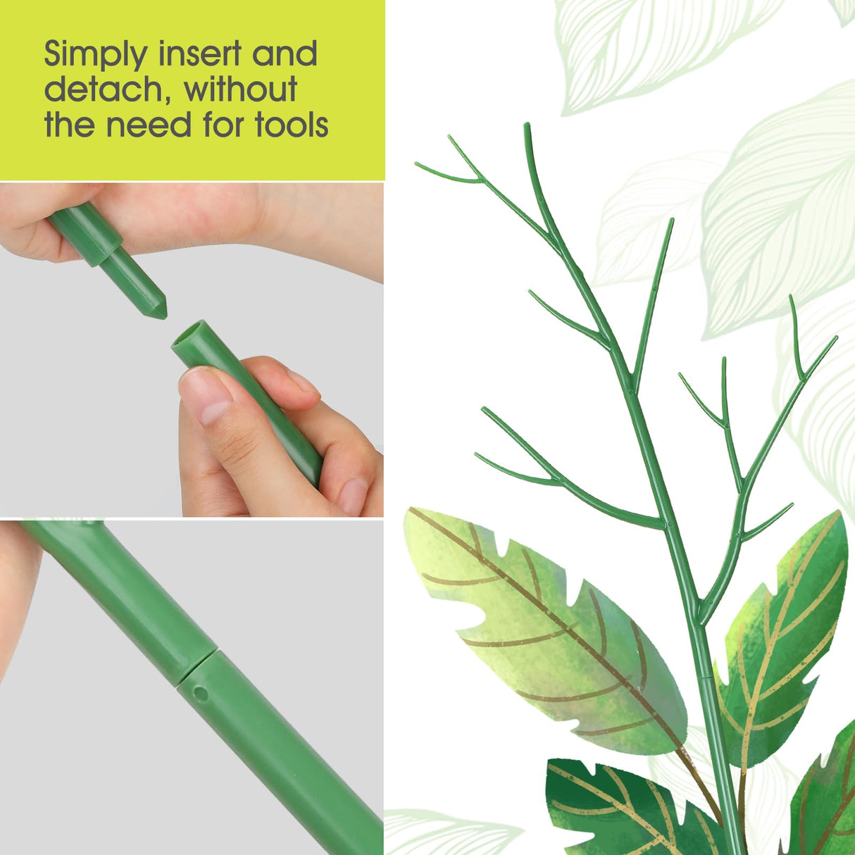 6 Pack Plant Support Stakes for Indoor Plants, 39.37 Inch Tall Twig Plant Sticks with Orchid Clips Twist Ties and Plant Ties for House Potted Monstera Plants Support, Green