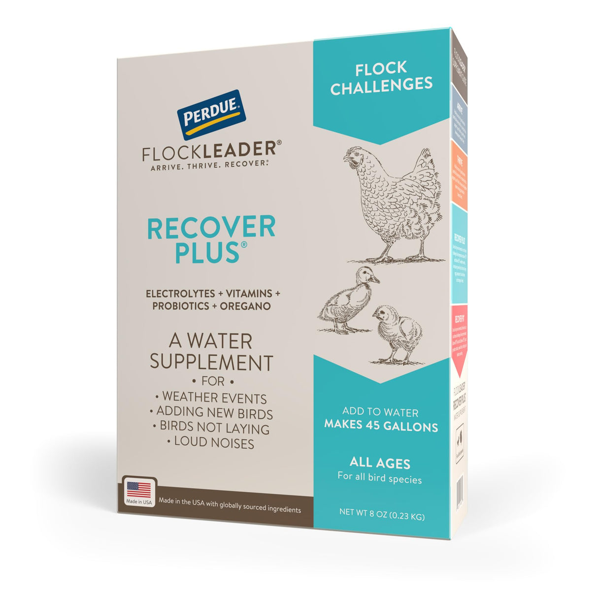 FlockLeader Recover Plus Moderate Stress Probiotic Water Supplement for Chickens with Electrolytes & Oregano, 8 oz