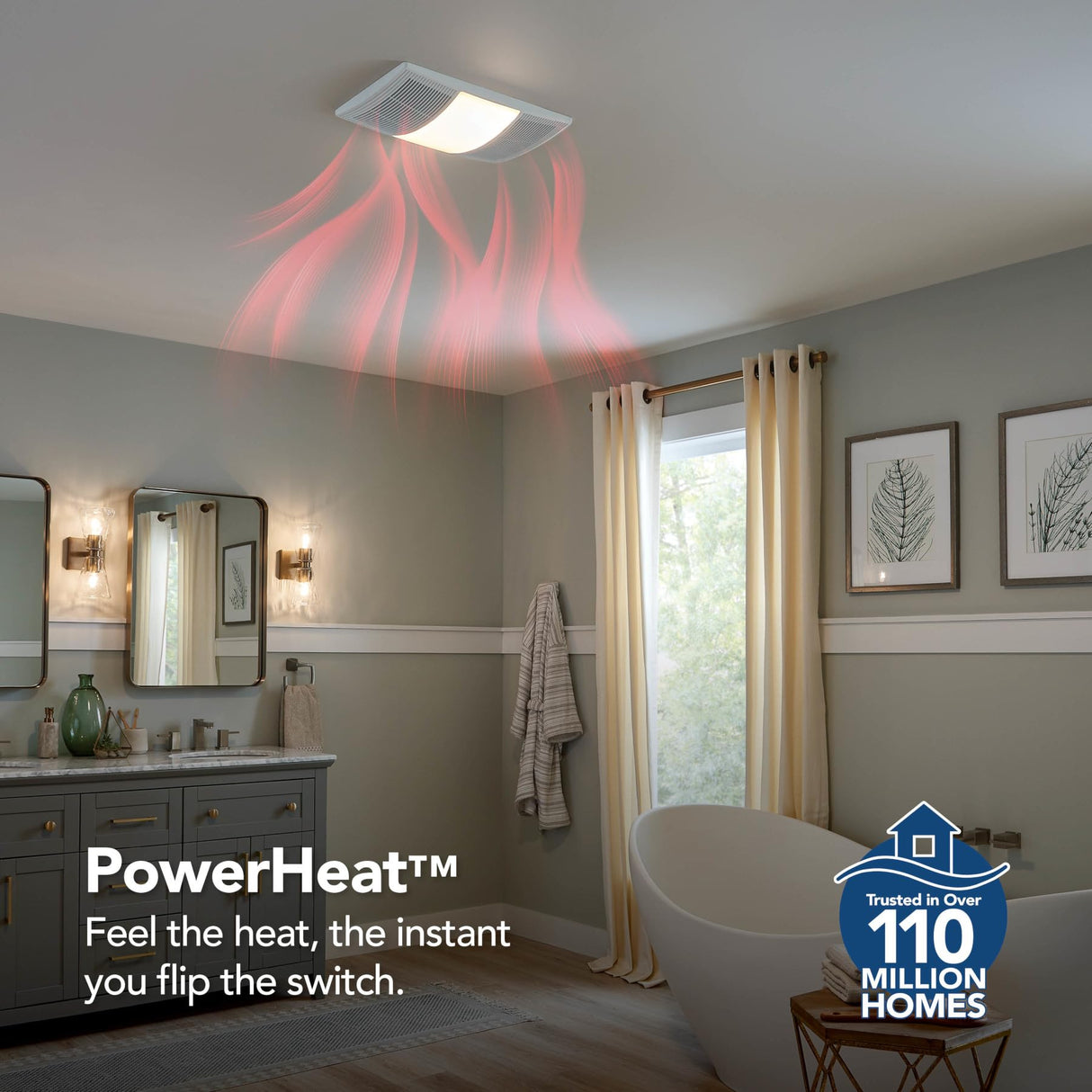 Broan-NuTone Bathroom Exhaust Fan with Heater Quiet 1.5 Sones, 80 CFM and 3-Level CCT Lighting, Powerful Ventilation and Warm Comfort for Any Bathroom