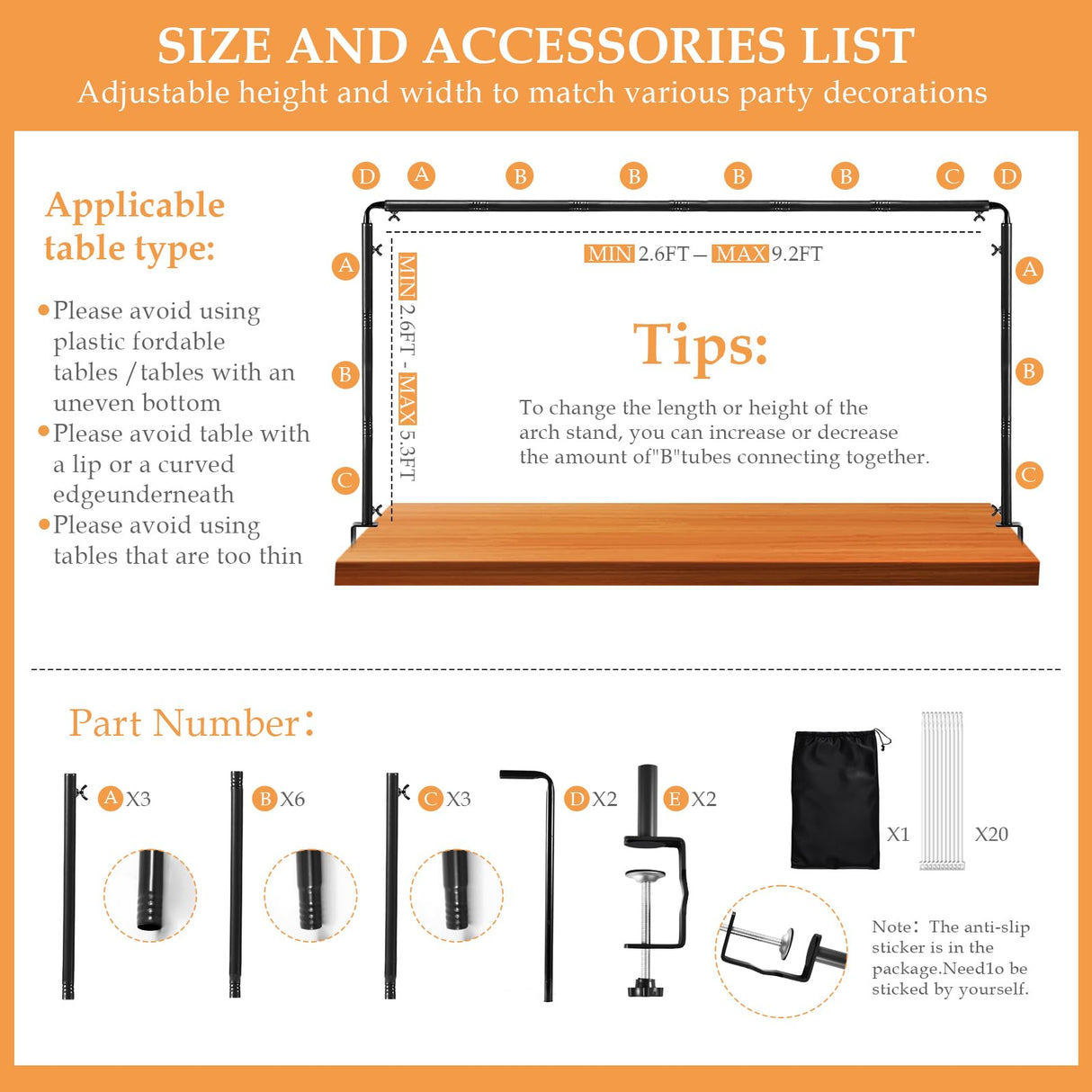 Antizz Over The Table Rod Stand with Clamps for Party Decoration Black