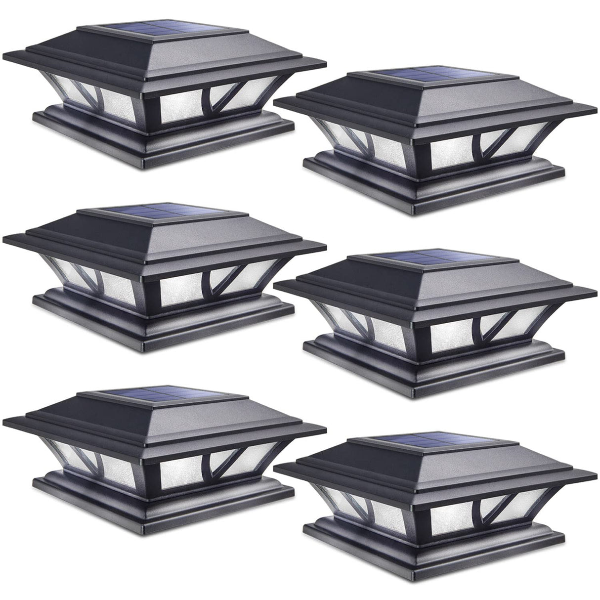 SIEDiNLAR Solar Post Lights Outdoor 2 Modes LED Deck Fence Cap Light for 4x4 5x5 6x6 Posts Patio Garden Decoration Warm White/Cool White Lighting Black (6 Pack)