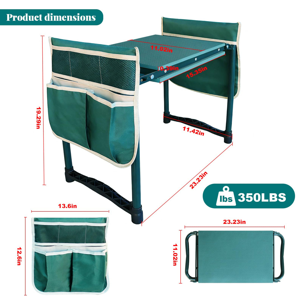 PEAKCLOUDS Heavy-Duty Garden Kneeler and Seat with Two Tool Bag Extra-Wide 11.02" Foldable Gardening Stool for Knee & Back Support | Non-Slip, Portable Bench for Women, Men, Seniors, Mom, Dad