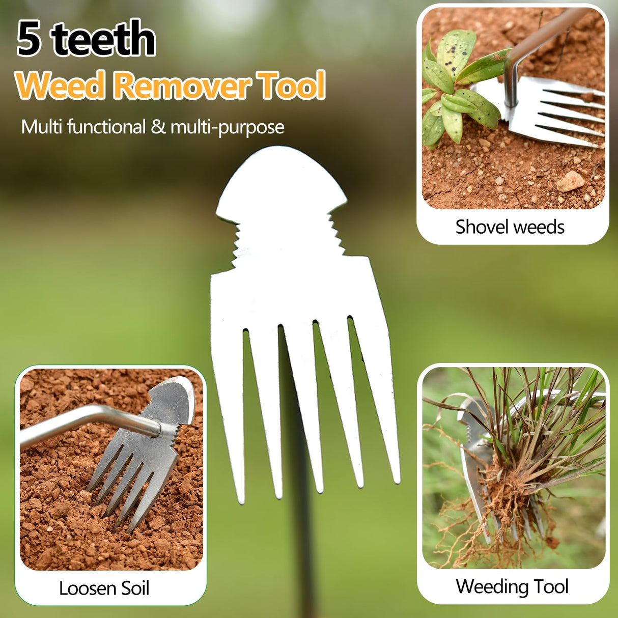 DWULCX 3 Pack Manual Weed Puller Tool, New Garden Stainless Steel Weeder Tool Hand Weeder Tool,Multi-Purpose Weed Remover Tool Weeding Tools for Gardening(Rubber Handle)