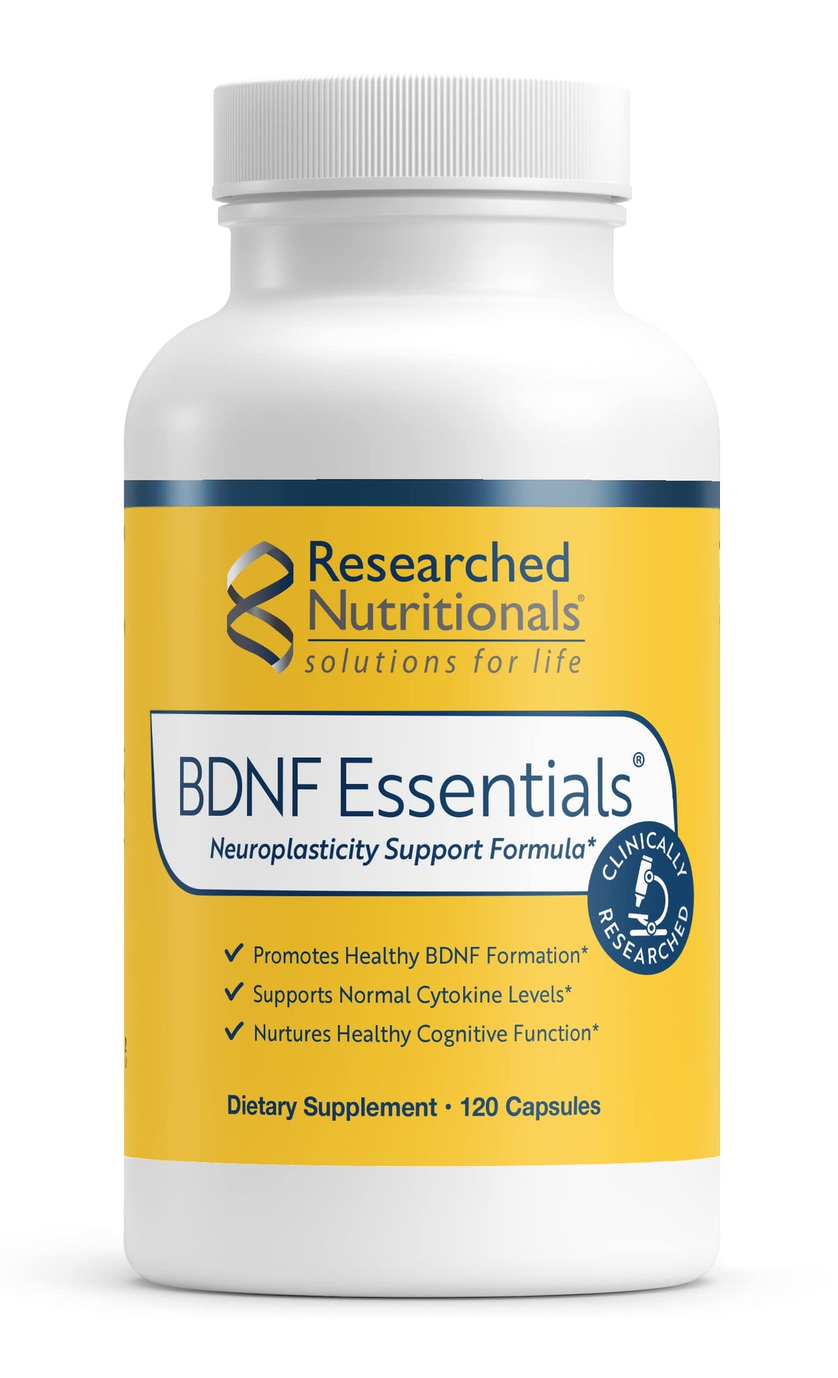 Researched Nutritionals Brain Supplements for Memory & Focus Support - BDNF Essentials - Bacopa Monnieri, Organic Lion's Mane & Herbal Supplements to Promote Healthy Cortisol Levels (120 Capsules)