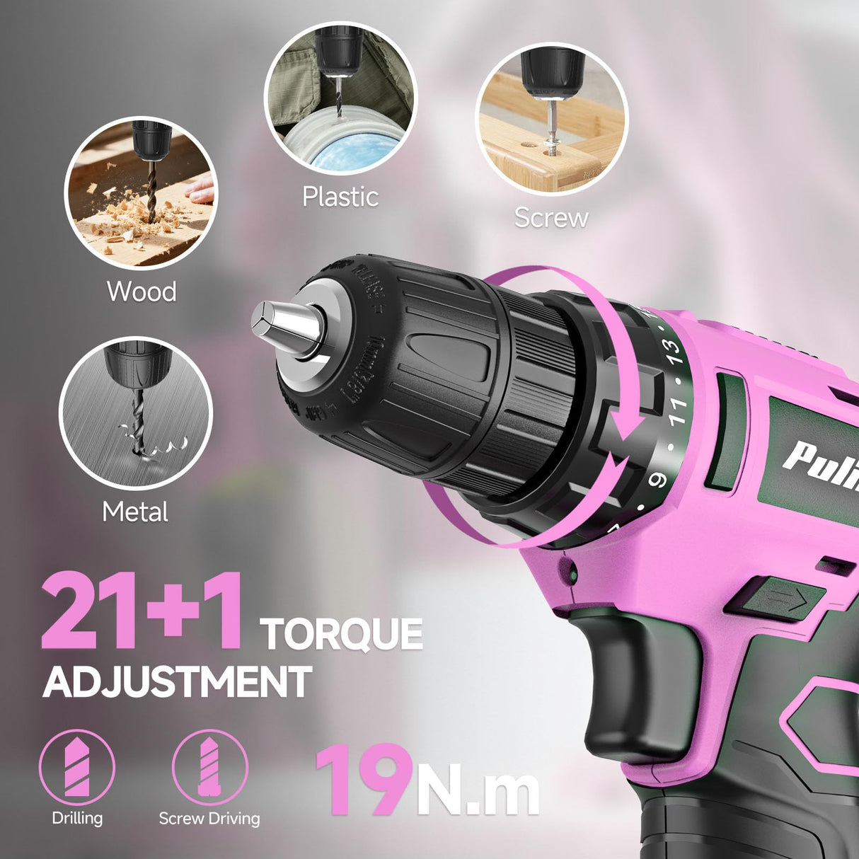 PULITUO Drill Set, 149-Piece Home Tool Set with 12V Pink Cordless Drill, Tool Box, Hand Tool Kits for Women & Men and DIY Enthusiasts, for Home Improvement