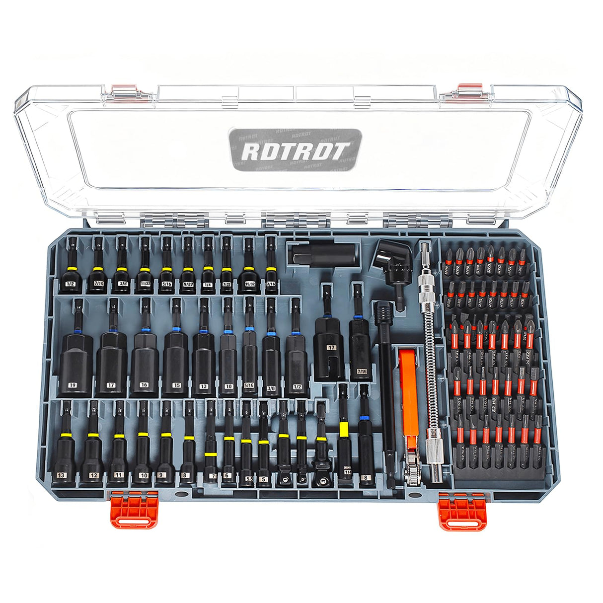 86-Piece Magnetic Impact Nut Driver Set, SAE/Metric Nut Driver Set, Right Angle Drill Driver, Socket Adapters, Bit Holder, Wing Nut Driver, Ratchet Bit Driver, Quick Release Extension, Power Bits