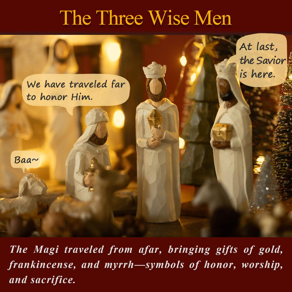 Nativity Set Indoor – 15 Pieces Christmas Nativity Scene Set with Manger, LED Star, Angel with Gloria Banner, Wooden Style Nativity Sets & Figures for Kids and Family Holiday Christmas Décor