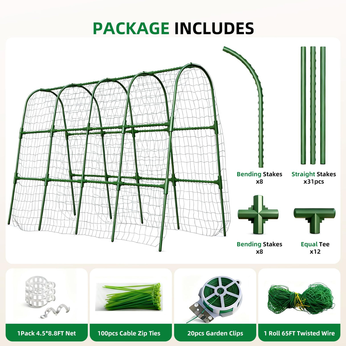 Laodier Cucumber Trellis for Raised Bed, U-Shape Garden Arch Metal Support for Climbing Plants, Metal Arch Plant Support Vegetables Trellis, Plant Support for Vine(Green, 63 * 30 * 47inch(L*W*H))