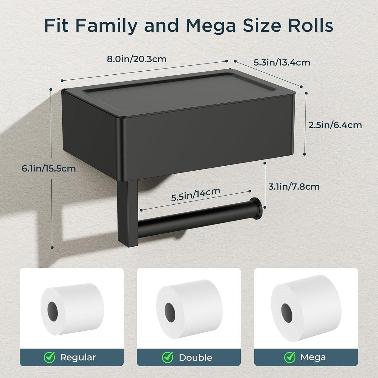 FORIOUS Toilet Paper Holder with Shelf, Sanitary Napkin Receptacle Tampon Holder, Wall Mount Toilet Paper Holder with Storage, Flushable Wipes Dispenser Fits for Bathroom Commercial(2, Matte Black)