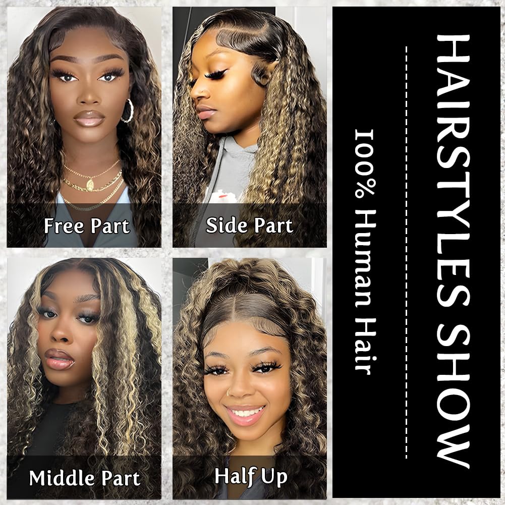 bangjazz 26 Inch Deep Wave Lace Front Wigs Human Hair Fb/27 180% Density 13x4 HD Lace Frontal Wigs Human Hair Pre Plucked Ombre Lace Front Wig Balayage Highlight Glueless Wigs Human Hair for Women