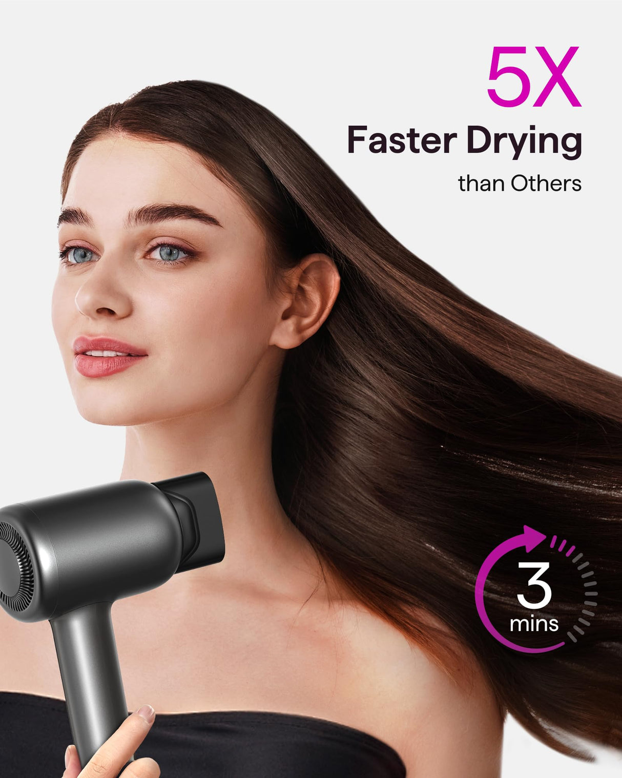 Hair Dryer, Wavytalk Turblow Pro Fast Drying Blow Dryer with Diffuser, High Speed Hair Dryer with 110,000 RPM, Pro Negative Ions for Reduces Damage, Frizz Smoothing, 3 Speeds & 3 Temps, Matte Grey