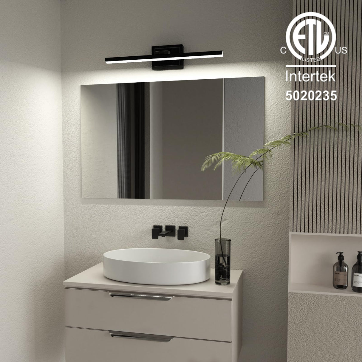 VOLISUN Modern Bathroom Vanity Light 24 inch, Rotatable, 14W Dimmable 5CCT Led Bathroom Light Fixture Over Mirror, Black Bar Vanity Light for Bathroom Mirror Restroom-ETL Certificated
