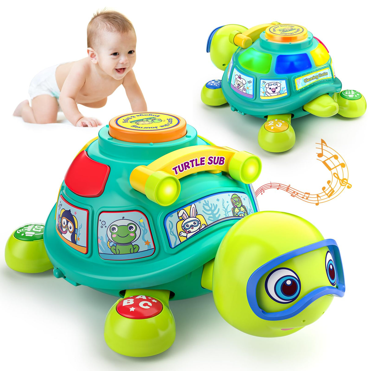 Baby Toys 6-12 Months, Musical Turtle Baby Crawling Toys 7 8 9 10 Months, Light up Infants Tummy Toy, Bilingual Educational Turtle, Gifts Present for Christmas Baby 4 5 6 12 Month