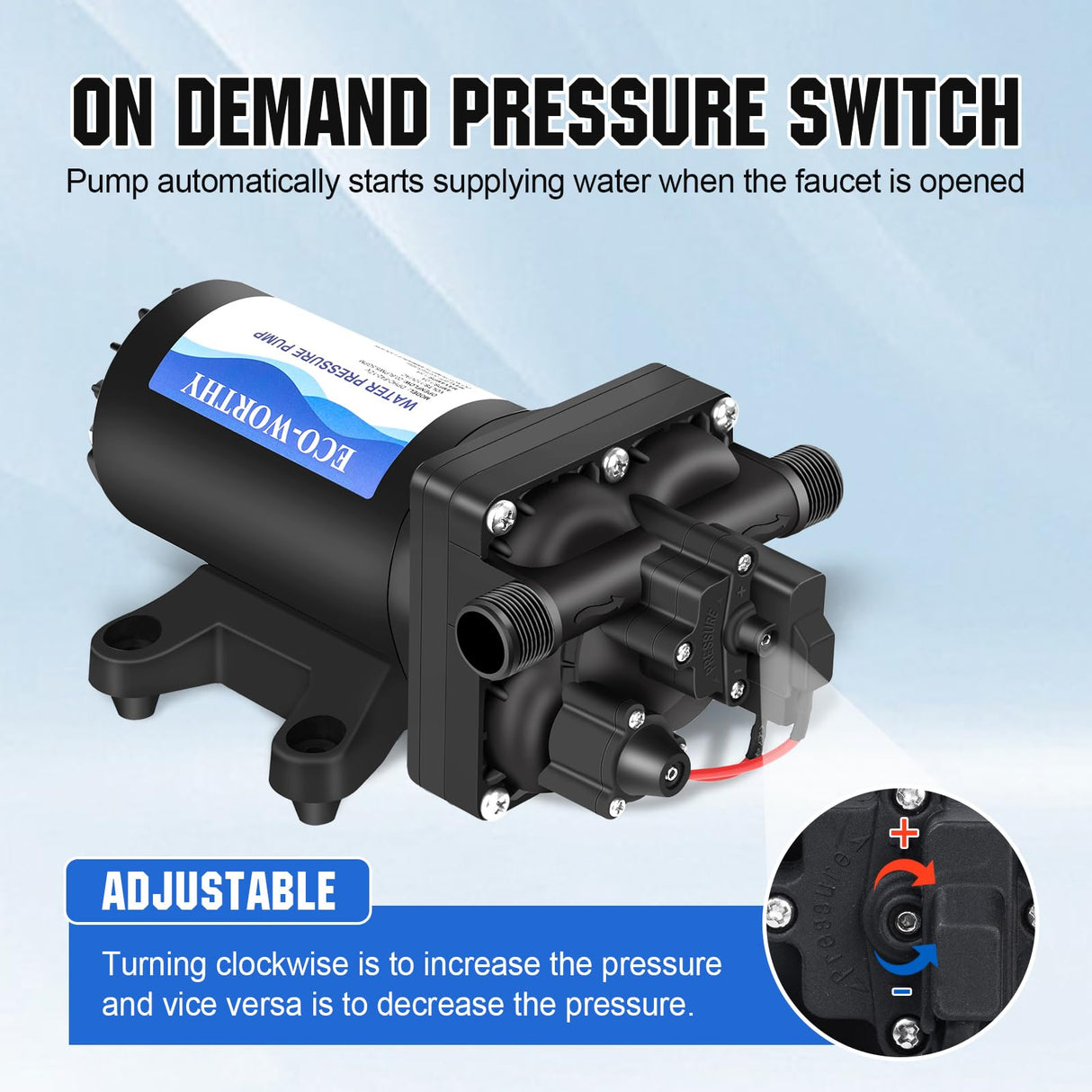 ECO-WORTHY RV Fresh Water Pump 12V DC 5.5GPM 70PSI,12 Volt Diaphragm Self-Priming Pump with Pressure Switch for RV Garden Irrigation Spraying Marine Yacht
