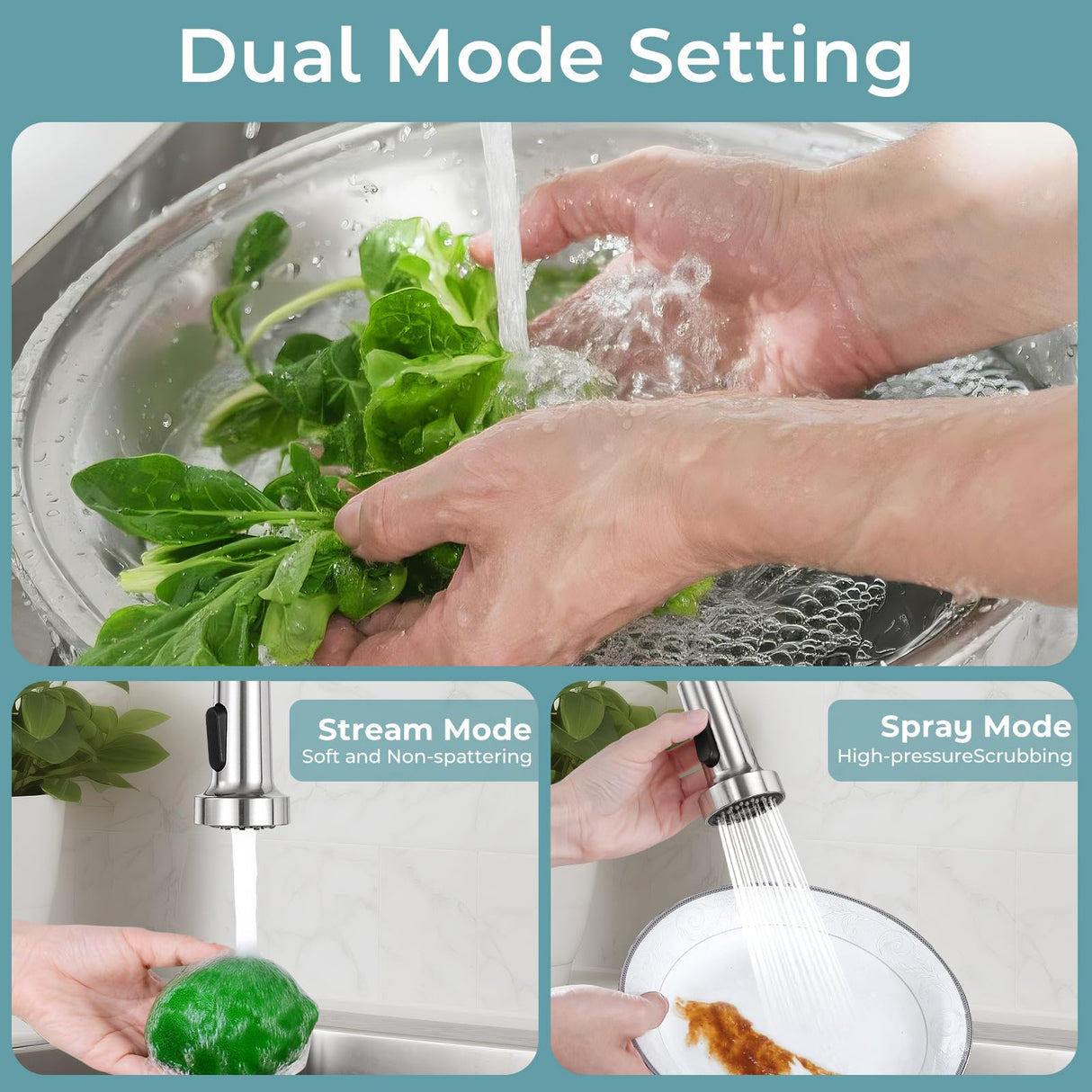 KHQF Kitchen Faucet with Pull Down Sprayer,Commercial Single Handle Stainless Steel Kitchen Faucets with Deck Plate (Brush Nickel)
