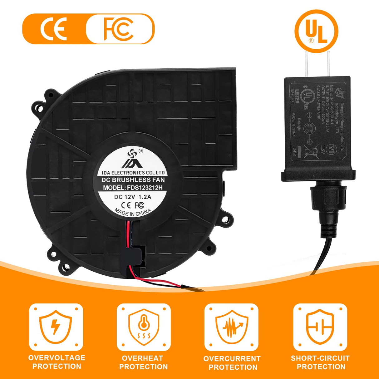 12V 1.2A Replacement Air Blower Fan for 5-12FT Halloween Christmas Inflatables with 1.5A Adapter 5 LED Light Fans Outdoor Blow Up Motor Replacement Fan Blower Parts for Inflatables Yard Decorations