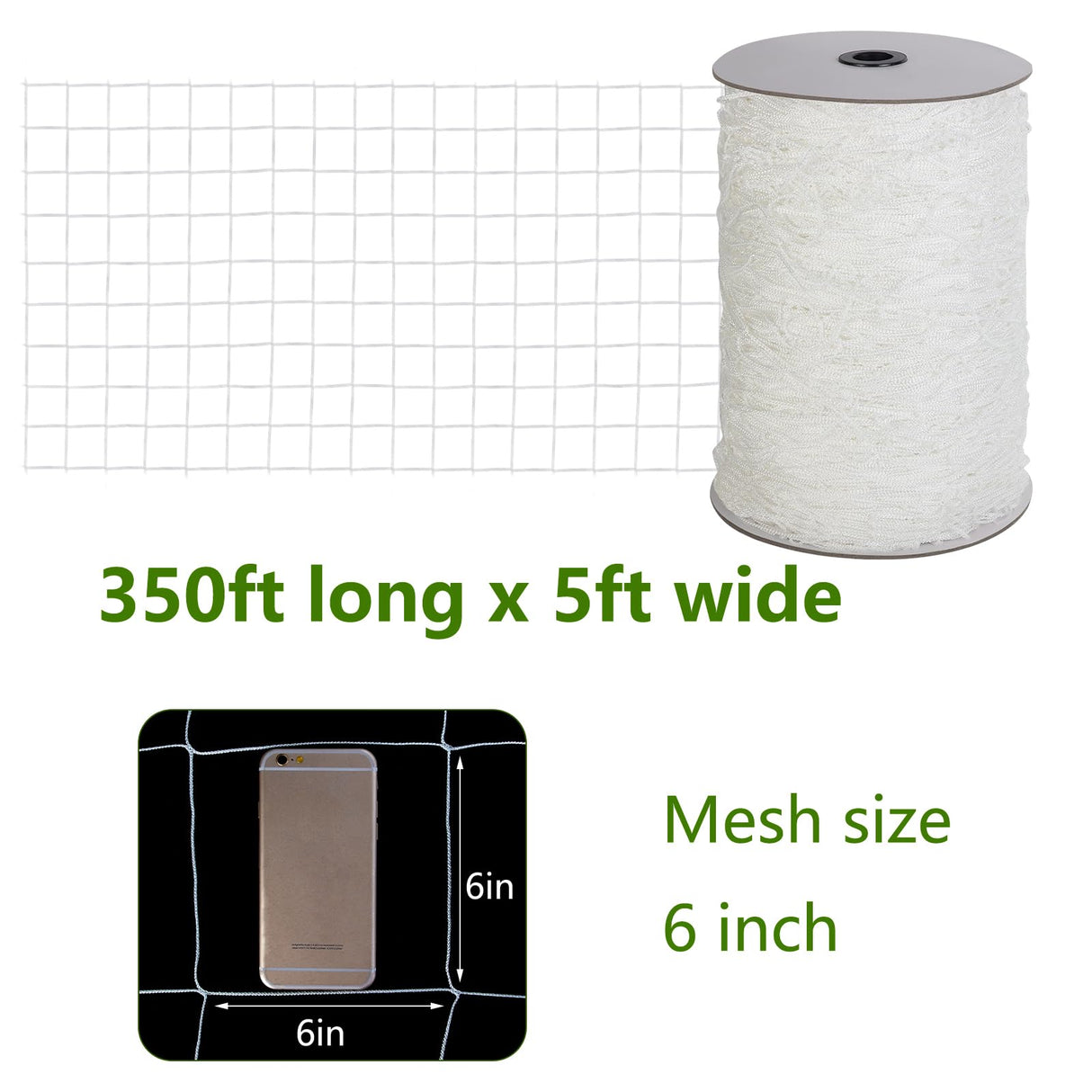 Toolazy Trellis Netting 5 x 350 ft - Heavy Duty Nylon Garden Netting with 6 Inch Mesh, Soft Plant Support Net for Tomatoes, Cucumbers, Peas, Vine Climbing Vegetables, Indoor Outdoor Greenhouse