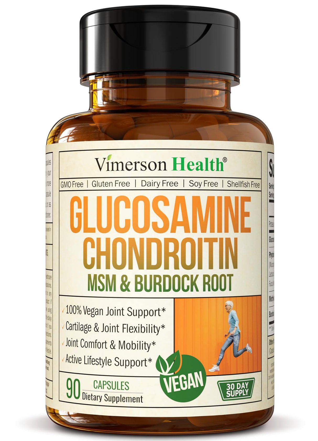 Vegan Glucosamine Chondroitin MSM - 100% Vegan Joint Support Supplement for Women & Men with Burdock and Glucosamine Sulfate 1500 mg. Used for Cartilage and Joint Health and Flexibility - 90 Capsules