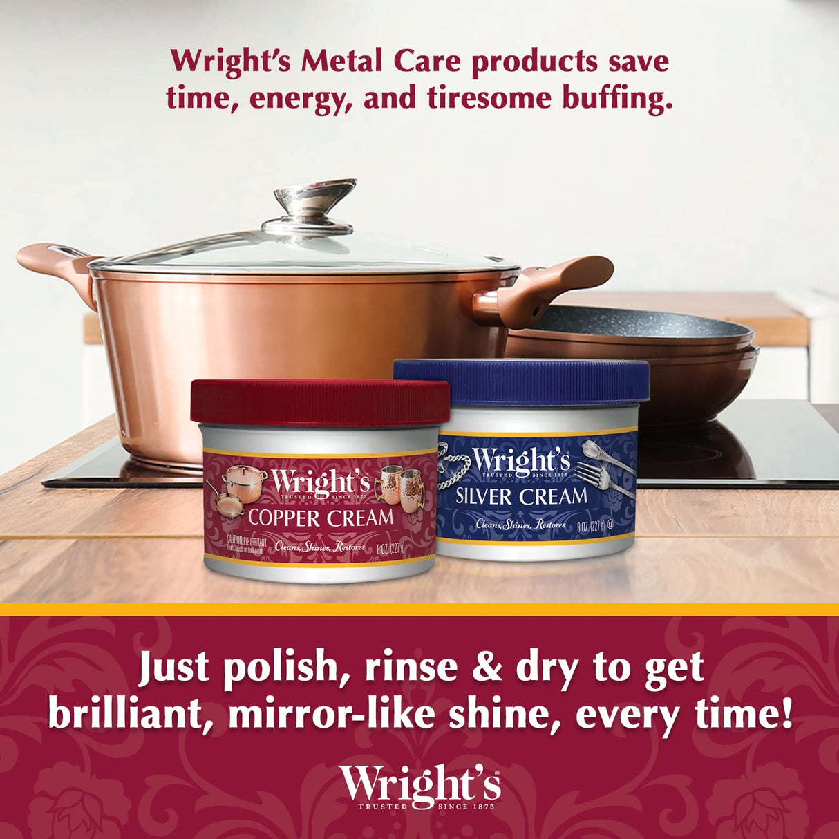 Wright's Silver and Copper Cleaner and Polish - 8 Ounce Each - Premium Metal Polish Silver Copper Brass Chrome and More