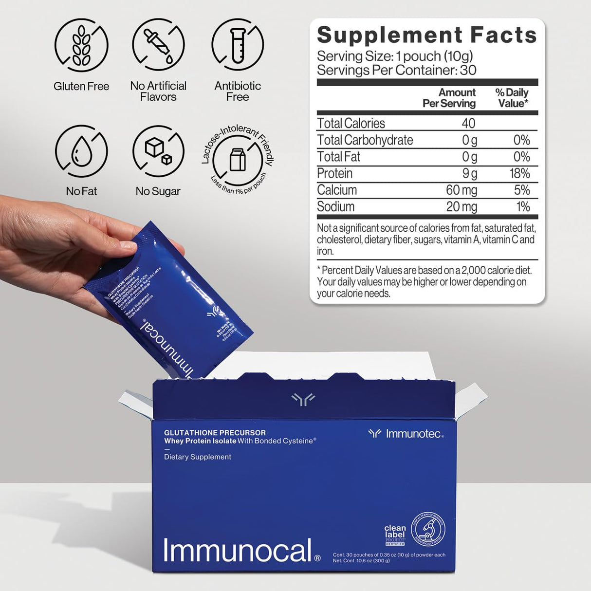 Immunocal Glutathione Precursor – Whey Protein Isolate, Immune Support, Master Antioxidant, Detox Cleanse + Brain Health | Fat-Free, Sugar-Free, Lactose-Intolerant Friendly | 30 Servings