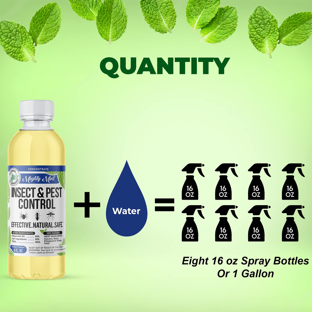 Mighty Mint Peppermint Oil Insect Repellent Concentrate– Natural Indoor & Outdoor Bug Control for Spiders, Ants, Roaches, and More – Plant-Based, Extra-Strong Formula - 8 oz