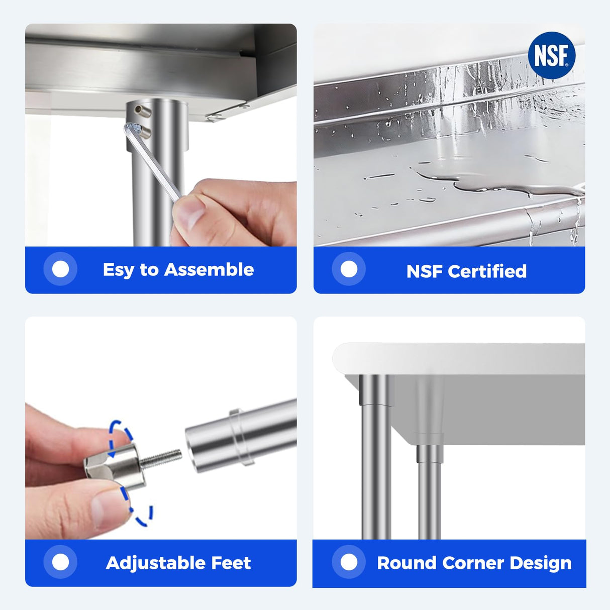 OSTBA Stainless Steel Table for Prep & Work 24x36 Inches, NSF Metal Commercial Heavy Duty Table with Adjustable Undershelf and Adjustable Foot for Restaurant Kitchen Home and Hotel