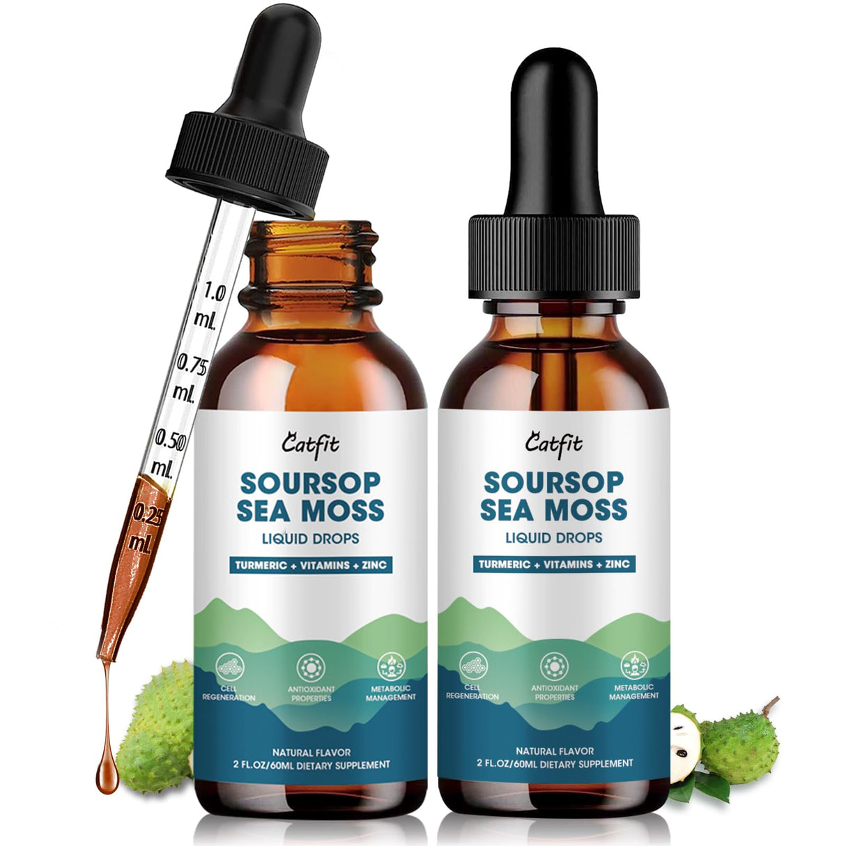 Soursop Graviola Liquid Drop – 2 Pack Soursop Drops with Sea Moss & Turmeric, Cellular Support & Immunity Boost Liquid Supplement, 2 Fl Oz Bottles