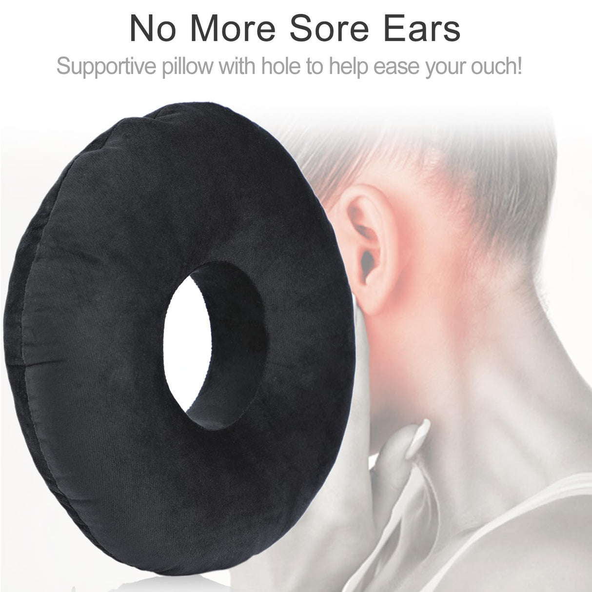 Heal n Hope Piercing Pillow Ear Pillows Donut with Hole for Ear Pain CNH Piercing Pain Relief Sleeping Pressure Sore Side Sleepers Ear Guard Protector, Velvet Black