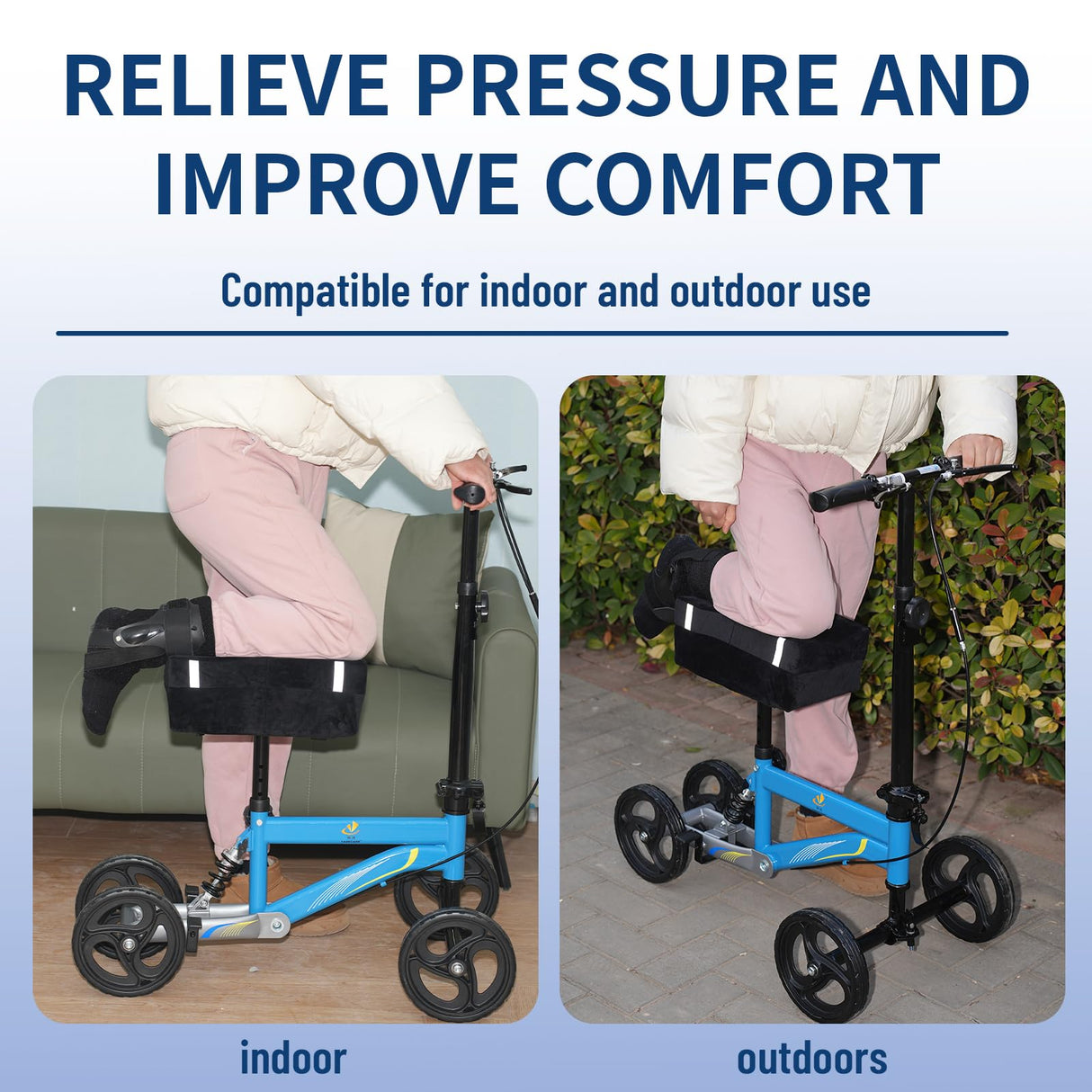 HuCPAPxi Knee Scooter Pad Cover with 2'' Removable Highly Resilient Comfort Memory Foam Cushion - Knee Walker Accessory for Knee Roller and Alleviate The Knee Pain - Universal Fit Most Models