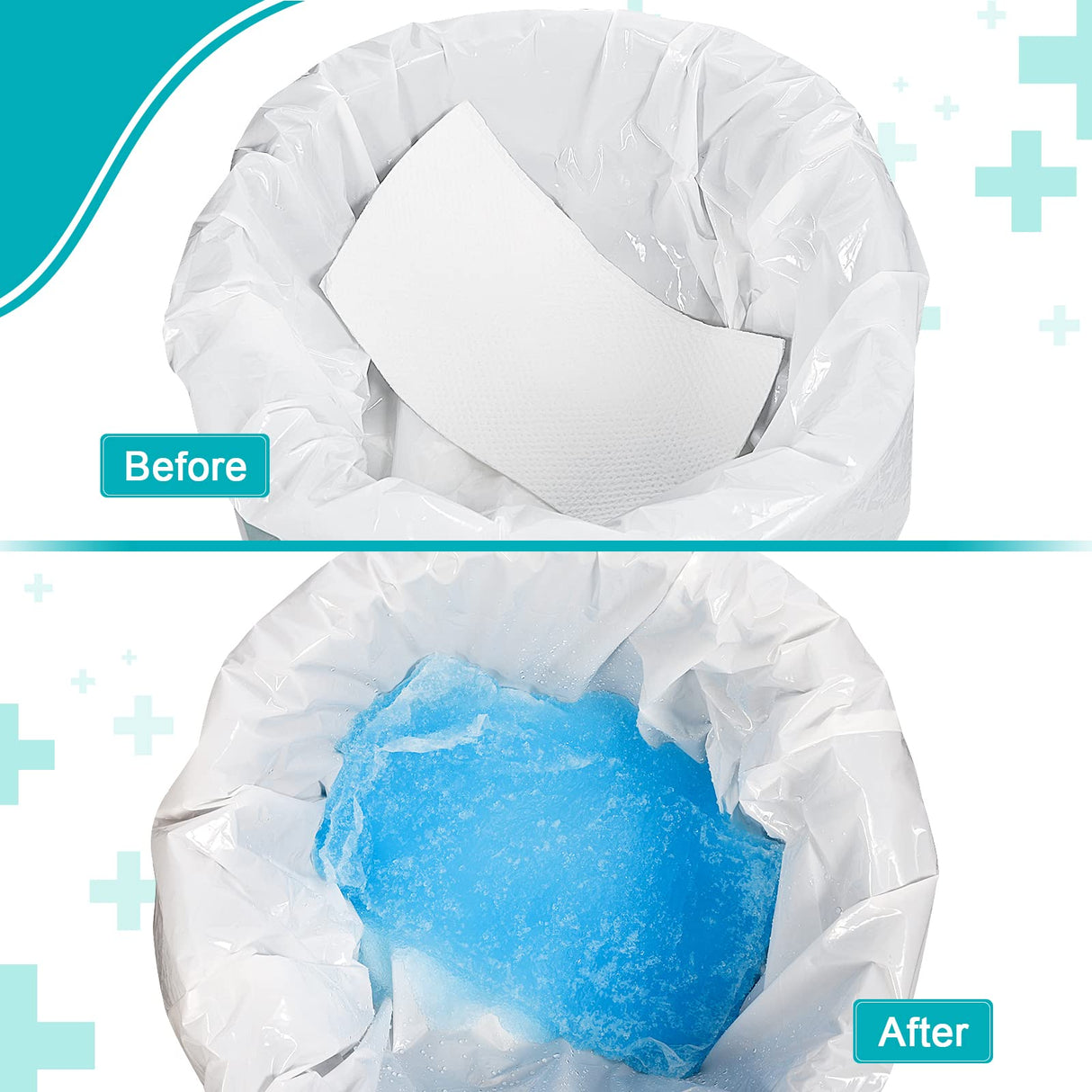 Oumee 90 Count Absorbent Commode Pads for Bedside Commode Bucket, Commode Liners Pads with Absorbent Gel, Potty Liner Pads for Adults Portable Toilet Bags Bedpans